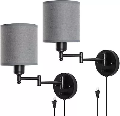 2 Pack Plug In Wall Lamps Swing Arm Wall Sconces Wall Fixture Light Vanity Gray • $32.99