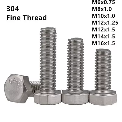 Fine Thread 304 Stainless Steel Hexagon Bolts Hex Head Screws M6 M8 M10 M12 M16  • $59.16