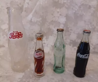 Lot Of 4 Vintage Mini Glass Soda Bottles Pepsi Cola Coca Cola Advertising  • $9.95