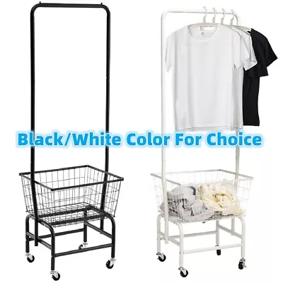 Heavy Duty Garment Organizer Rolling Laundry Cart With Storage Wire Basket Rack • $58.99