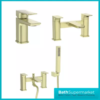 Bathroom Modern Waterfall Brushed Gold Basin Sink Mono Mixer Tap Filler Waste • £36.95