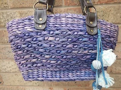 Ratten  Raffia  Straw Purple Handbag  Debenhams  Striped Scarf Inner  • £13