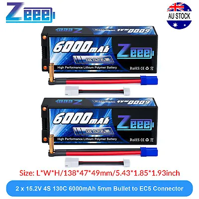 2x Zeee 4S HV Lipo Battery 6000mAh 15.2V 130C 5mm Bullet To EC5 For RC Car Truck • $152.99