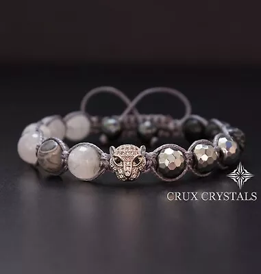 Men's Quartz Hematite & Snowflake Obsidian Gemstone Beaded Bracelet Shamballa • $44