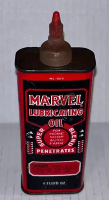 Vintage MARVEL LUBRICATING OIL 4oz. Oiler / Tin Oil Can • $12.99