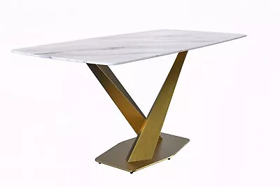 LeisureMod Venor Dining Table With A 55  Rectangular Top In Stainless Steel Base • $993