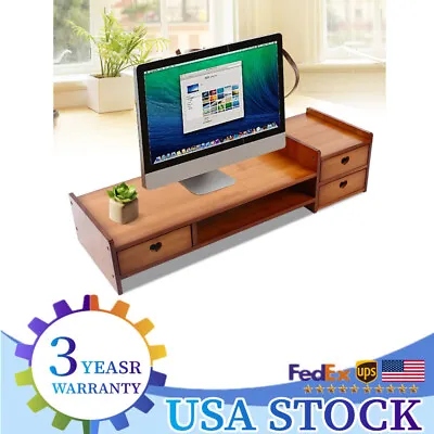 Large Monitor Stand For Computer Screens Solid Bamboo Riser Natural Wood NEW • $42.90