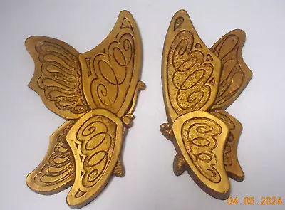 Vintage 1970's GOLD BUTTERFLY WALL PLAQUES SET By Universal Statuary-USA-7.5 X5  • £14.47