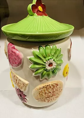 Vintage Cookies All Over Cookie Jar CA Pottery USA Flower Petal Knob On Lid • $36