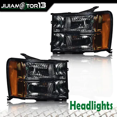 Fit For 2007-2013 GMC Sierra 1500 2500HD 3500HD Smoke Headlights HeadLamps Pair • $80.32