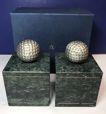 Vintage Golf Ball Bookends Green Marble Silver Golf Ball By FORT  • $42.49