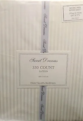 Double Bed Fitted Sheet Stripe Sateen Cream 330 Thread Count Cotton Sateen • £14.99