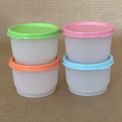 Tupperware Snack Cups 4 Oz. (Set Of 4) Sheer Containers #1229 Pastel Seals #4922 • $13.50