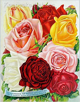 Fabric Block Vintage Roses Seed Packet Free Shipping World Wide (1105B • $4.75