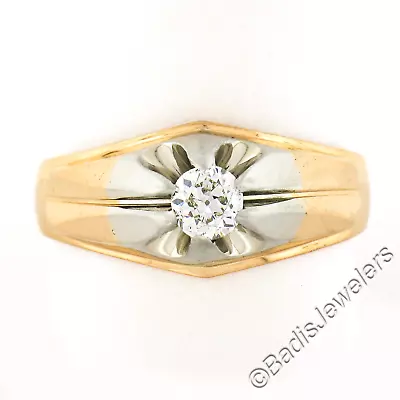 Men's Antique 18K TT Gold 0.42ctw Old European Diamond Belcher Solitaire Ring • $1518.40