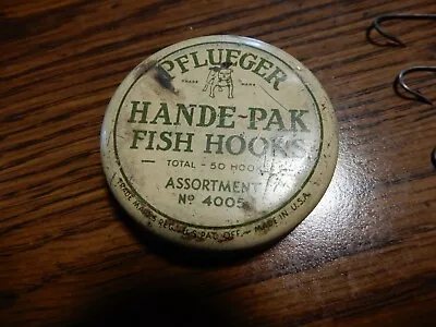 Vintage Pflueger Assorted 26 Fish Hooks In Original Hand Pak Tin  #4005 • $15