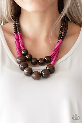 Paparazzi Jewelry Cancun Cast Away Pink Brown Wood Bead Necklace • $5