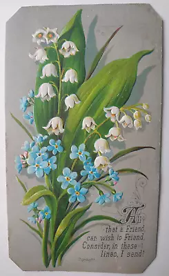 Antique Victorian Happy Birthday Card Lily Of The Valley Forget Me Nots X Friend • £3.49