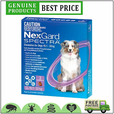 Nexgard Spectra Flea Worms Protection For Dogs 15 To 30 Kg 3612 Doses PURPLE • $76.92