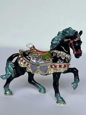 Jeweled Running Horse Black Trinket Box. Hand Set Swarovski Crystals • $56.99