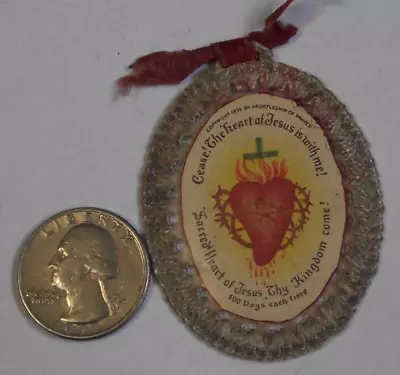 Vtg Embroidered Scapular Badge Apostleship Of Prayer Sacred Heart Of Jesus • $10