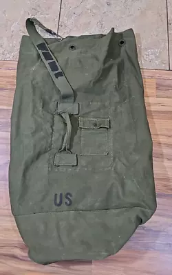 Vintage US Army Military Issue Green Canvas Rucksack Duffel Bag 22x37 • $24.99