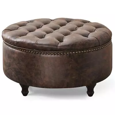 Nathaniel Home Ottoman 30  Round Storage Tufted Seating Footrest Bench Brown • $232.68