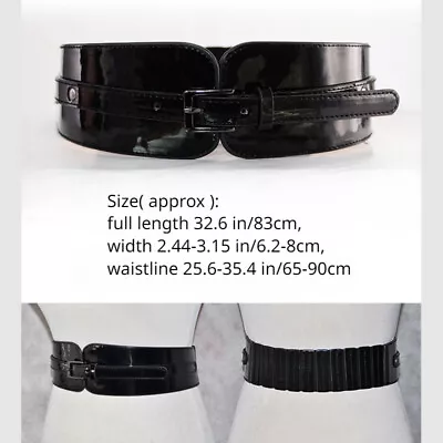 Lady Patent Leather Waistband Buckle Cincher Belt For Dress Coat Waistband Belt • £14.57
