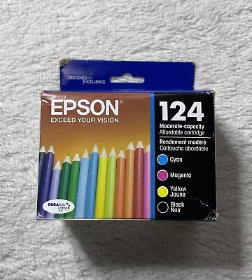 NEW SEALED Epson 124 Ink Cartridges 4PK  Black Cyan Magenta Yellow Exp 08/24 • $24.24