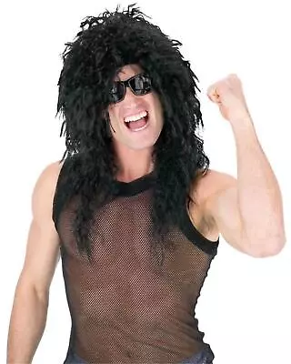 80s Metal Rocker Hair Band Black Wig Costume Accessory Fw92227bk • $14.99