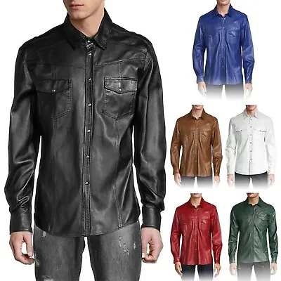 Men's Genuine Lambskin Real Leather Soft Slim Fit Full Sleeve Button Up Shirt • $114.99