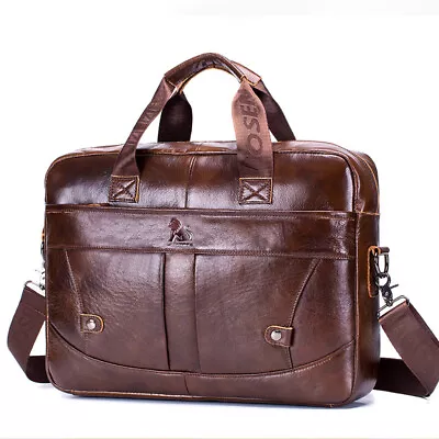 100% Genuine Leather Men's Handbags Shoulder Bag 14  Laptop Business Briefcase • $51.29