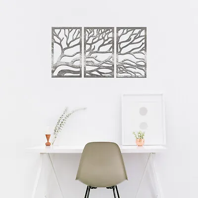 Elegant Triptych Metal Wall Art - Nature Inspired Tree Design For Home/Office • £119.95