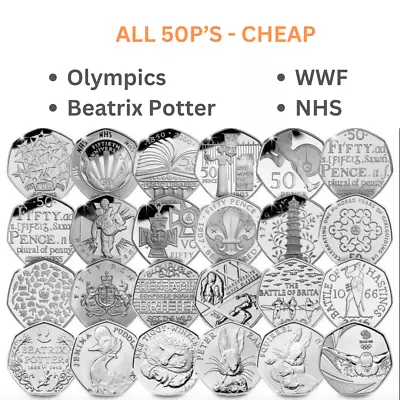 50p Coins All Designs UK Fifty Pences Circulated Beatrix Potter Olympics WWF NHS • £3.95