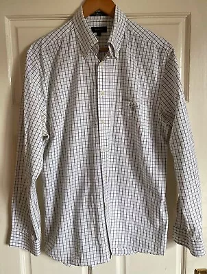 GANT Long Beach Poplin Shirt White Check Mens Medium Long Sleeve Regular Fit • £14.99