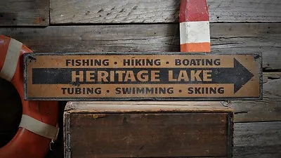 Custom Lake House Fishing Boating Sign -Rustic Hand Made Vintage Wood • $54