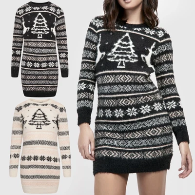 $15.87 • Buy Womens Christmas Jumpers Fluffy Knitted Ladies Xmas Sweater Girls Novelty Dress
