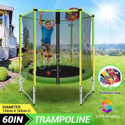 $159.69 • Buy Genki Kids Trampoline Round Jumping Toy Gift W/Safety Enclosure Basketball Hoop