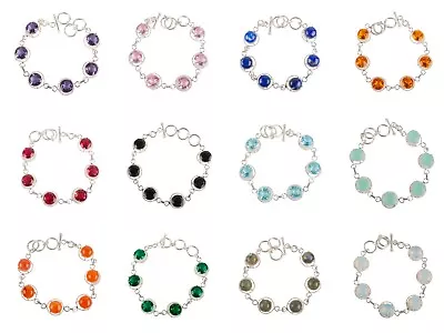 Multi Gemstone 925 Sterling Silver Designer Jewelry Bracelet 7.8  For Girlfriend • $64.37