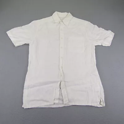 Pronto Uomo Shirt Mens Medium White Linen Button Up Camp Casual Short Sleeve ^ • $12.98