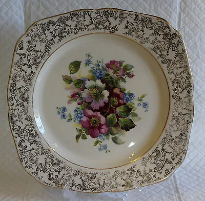 H K Tunstall Square 23cm Chintz Plate With Floral Centre • £8