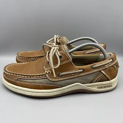 Margaritaville Anchor Boat Shoes Men’s Size 9 Lace Up Brown Leather Casual • $24.95