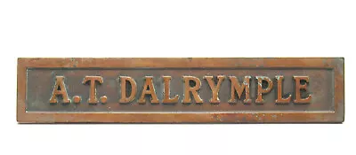 Antique Bronze Slant Back Name Plate Atlas Stamp A.t. Dalrymple Youngstown Bank • $75