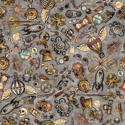 STEAMPUNK ADVENTURES By Dan Morris For QT Fabrics - Bty - Item #29563-K • $13.75