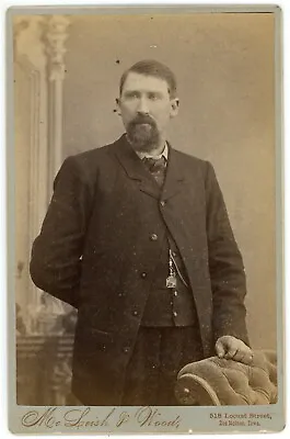 Antique C1880s Cabinet Card Handsome Stoic Man With Goatee Beard Des Moines Iowa • $12.99