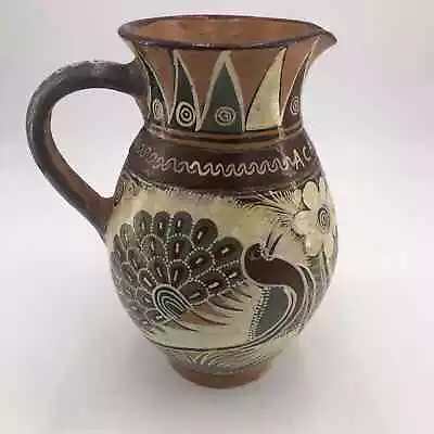 Tonala Mexican Pottery Jug Pitcher Bird Clay Vessel Hand Made Painted Vintage • $24.26