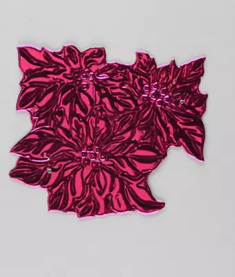 Vintage Pink Foil Embossed Mini Die Cut Christmas Flowers Floral Seal • $6