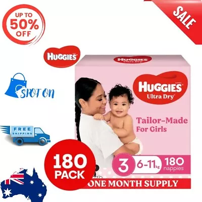$97.88 • Buy Huggies Ultra Dry Nappies Size 3 (6-11kg) Girls' Nappies 180 Count