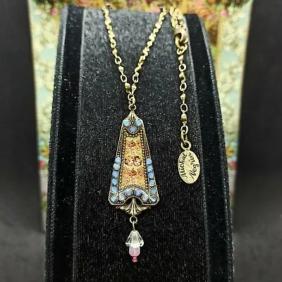 Michal Negrin Necklace Retro Pendant Roses With Swarovski Crystals Blue Gift New • $63.20