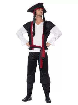 Large Black Aye Aye Pirate Captain Mens Male Adult Halloween Costume Fancy Dress • £22.95